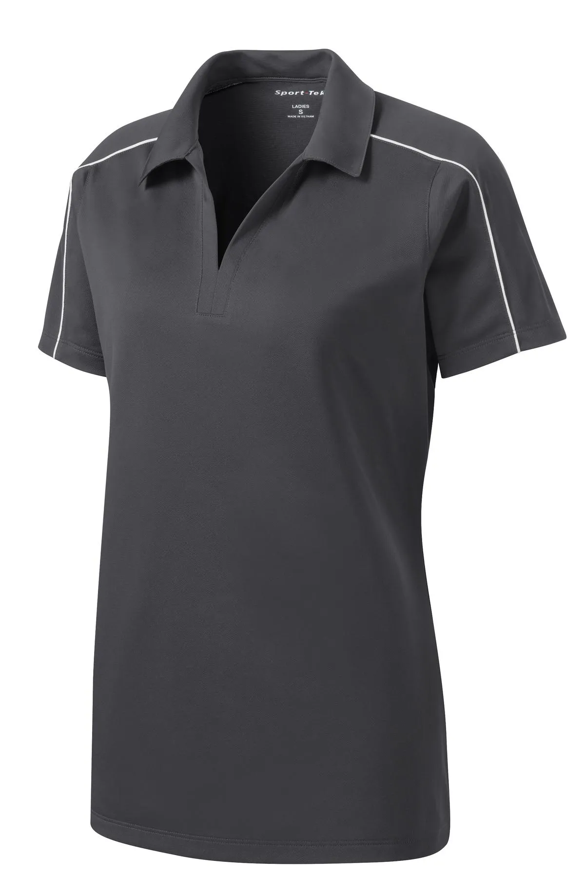 Sport-Tek Women's Micropique Sport-Wick Piped Polo. LST653 Iron Grey/ White
