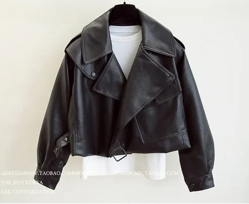 Spring Autumn Style Turndown Collar Faux Leather Motorcycle Coats