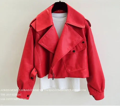 Spring Autumn Style Turndown Collar Faux Leather Motorcycle Coats