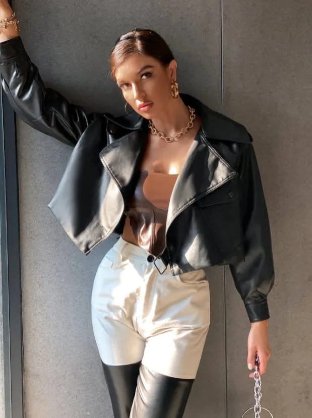 Spring Autumn Style Turndown Collar Faux Leather Motorcycle Coats