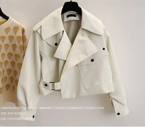 Spring Autumn Style Turndown Collar Faux Leather Motorcycle Coats