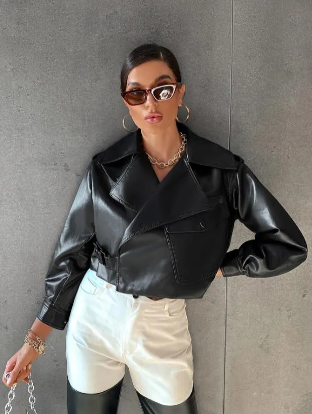 Spring Autumn Style Turndown Collar Faux Leather Motorcycle Coats