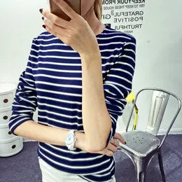 Spring Harajuku Women Striped Pirnt T Shirt Tops Casual Slim Style Long Sleeve Bottoming Shirt Pullovers Plus Size M-XXL