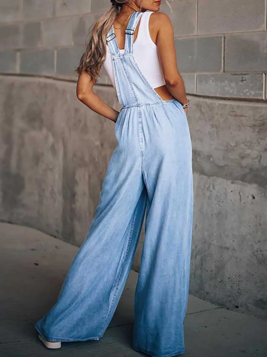 Stunncal Loose Sleeveless Denim Back Pants