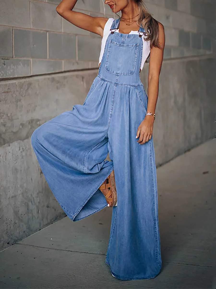 Stunncal Loose Sleeveless Denim Back Pants