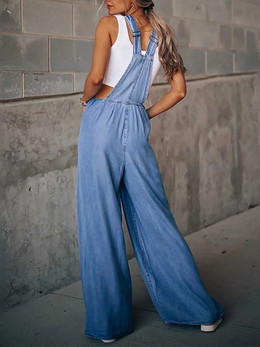 Stunncal Loose Sleeveless Denim Back Pants