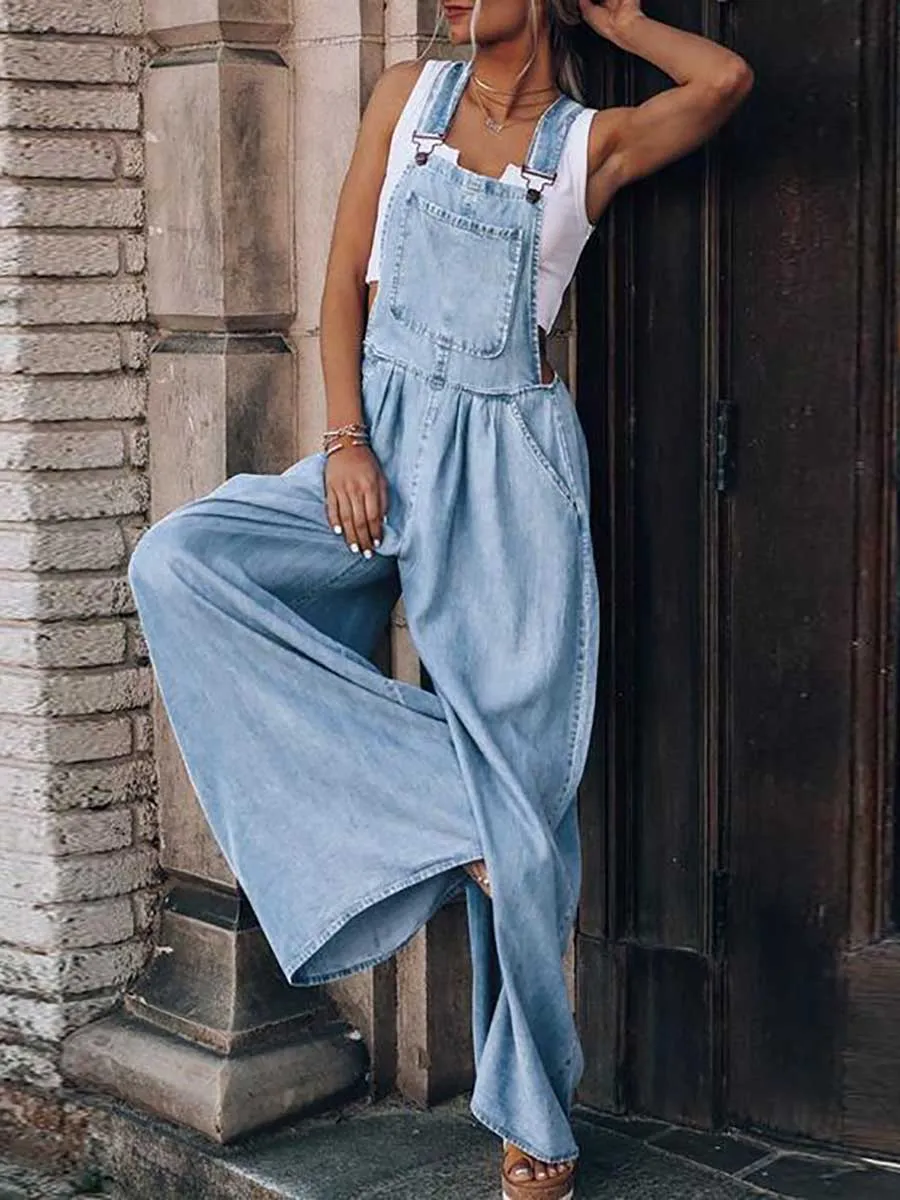 Stunncal Loose Sleeveless Denim Back Pants