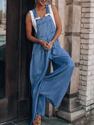 Stunncal Loose Sleeveless Denim Back Pants