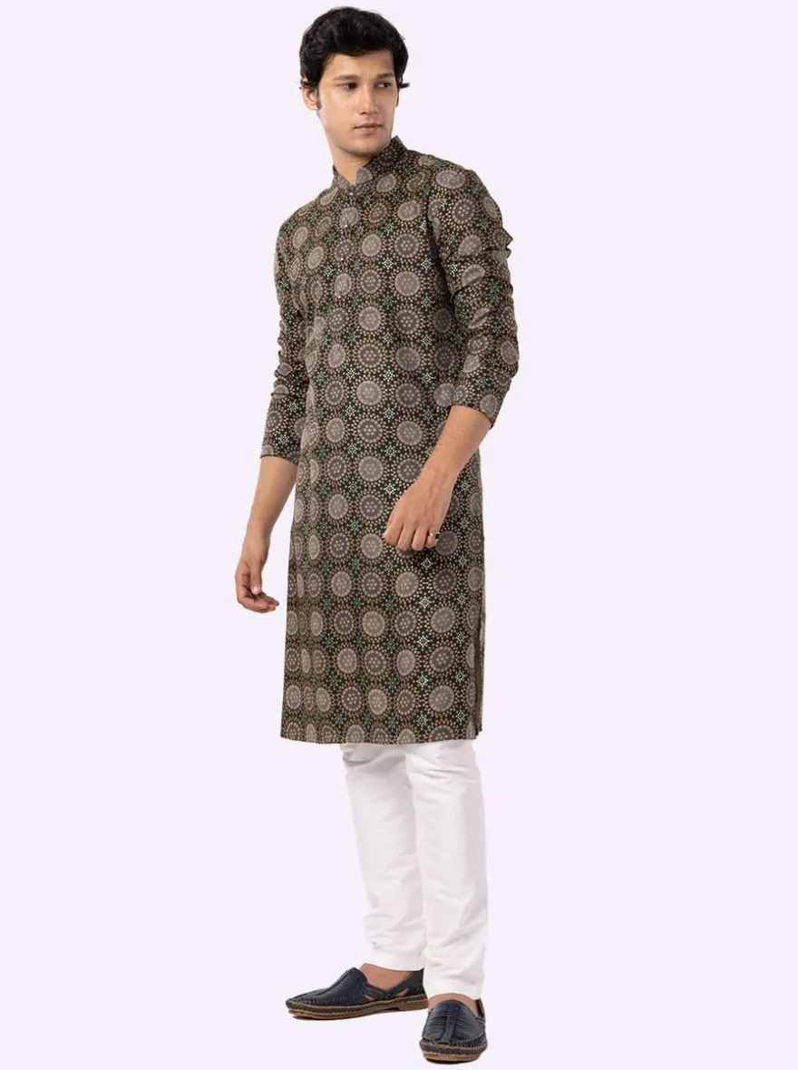 Stylish Bottle green Printed Kurta | The Kurta Company
