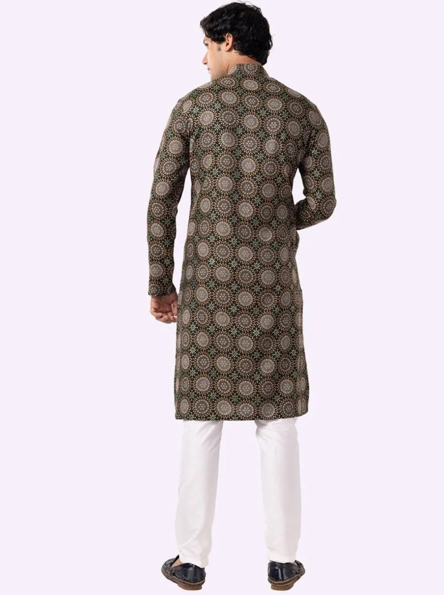 Stylish Bottle green Printed Kurta | The Kurta Company