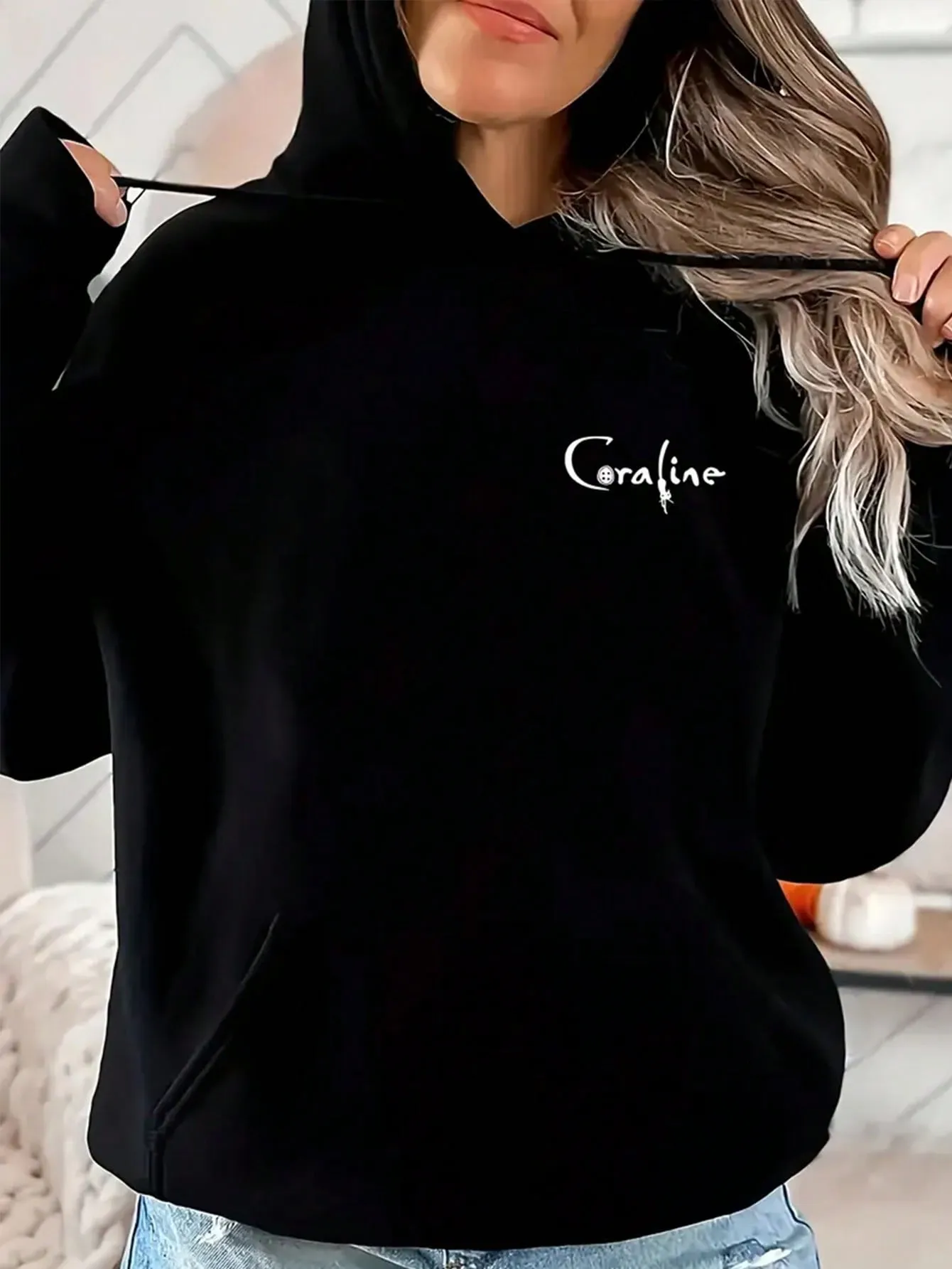 Sudadera Y2K con capucha y bolsillo para mujer