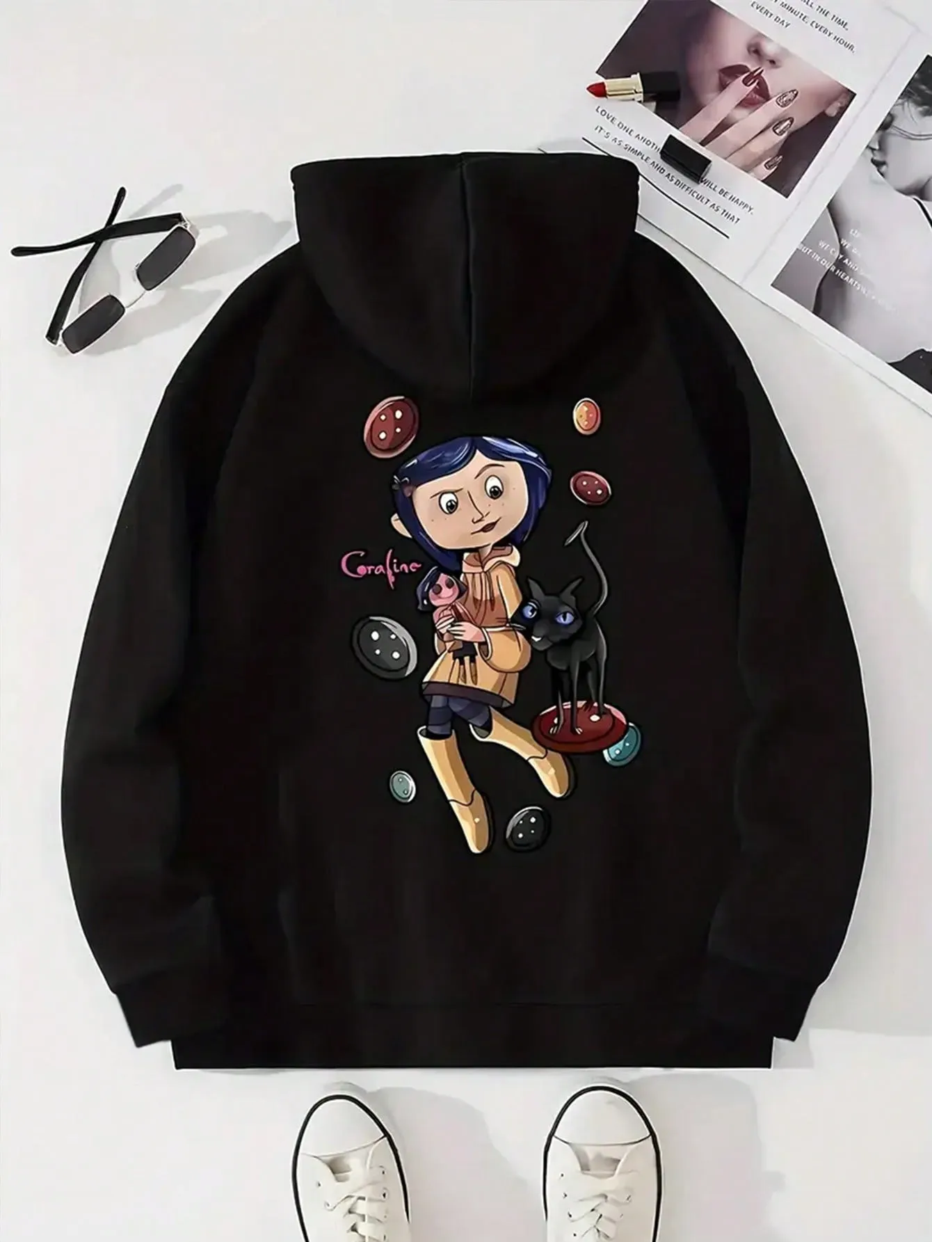 Sudadera Y2K con capucha y bolsillo para mujer
