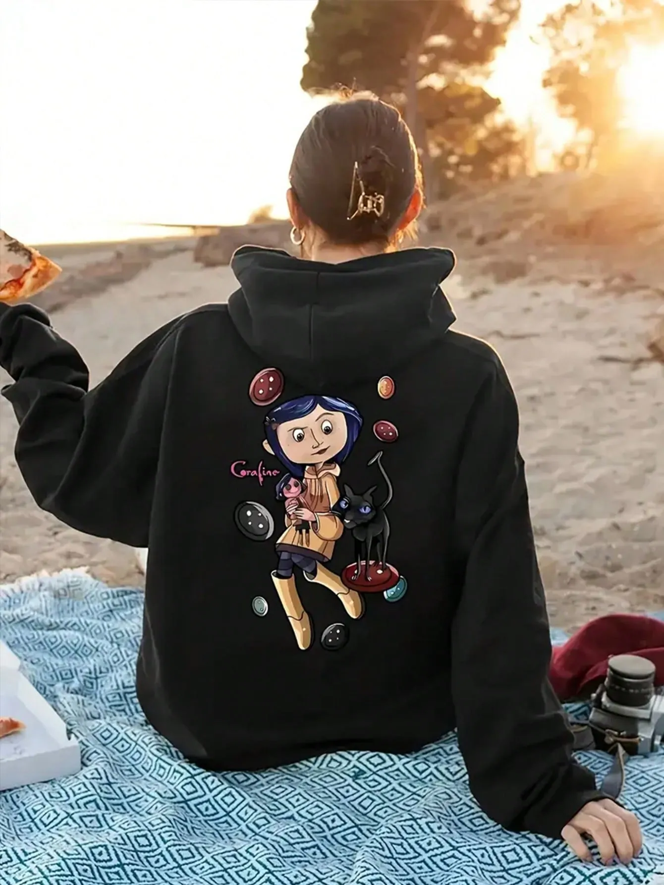 Sudadera Y2K con capucha y bolsillo para mujer