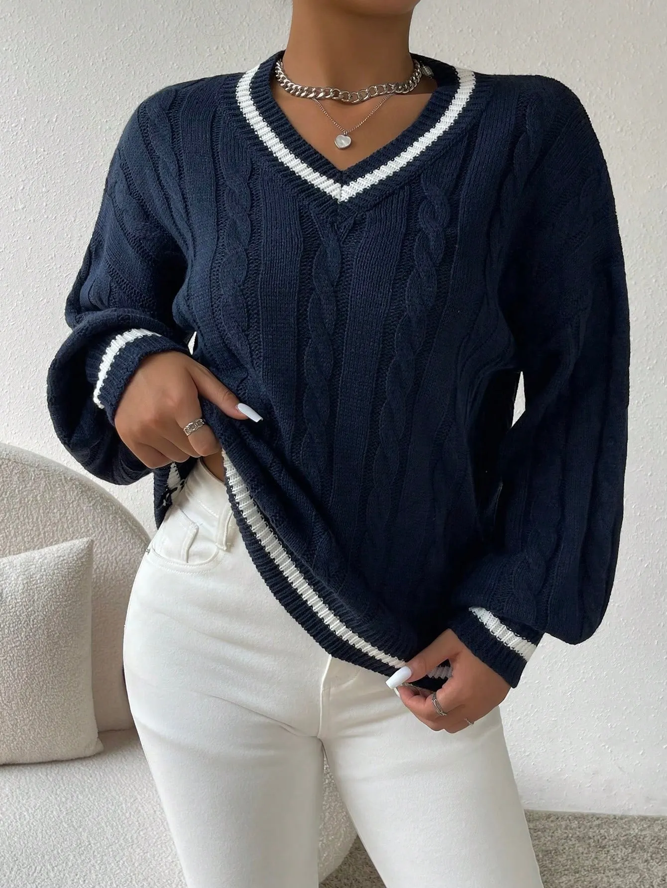 Suéter de punto de cable chic de Cherry Vibes en