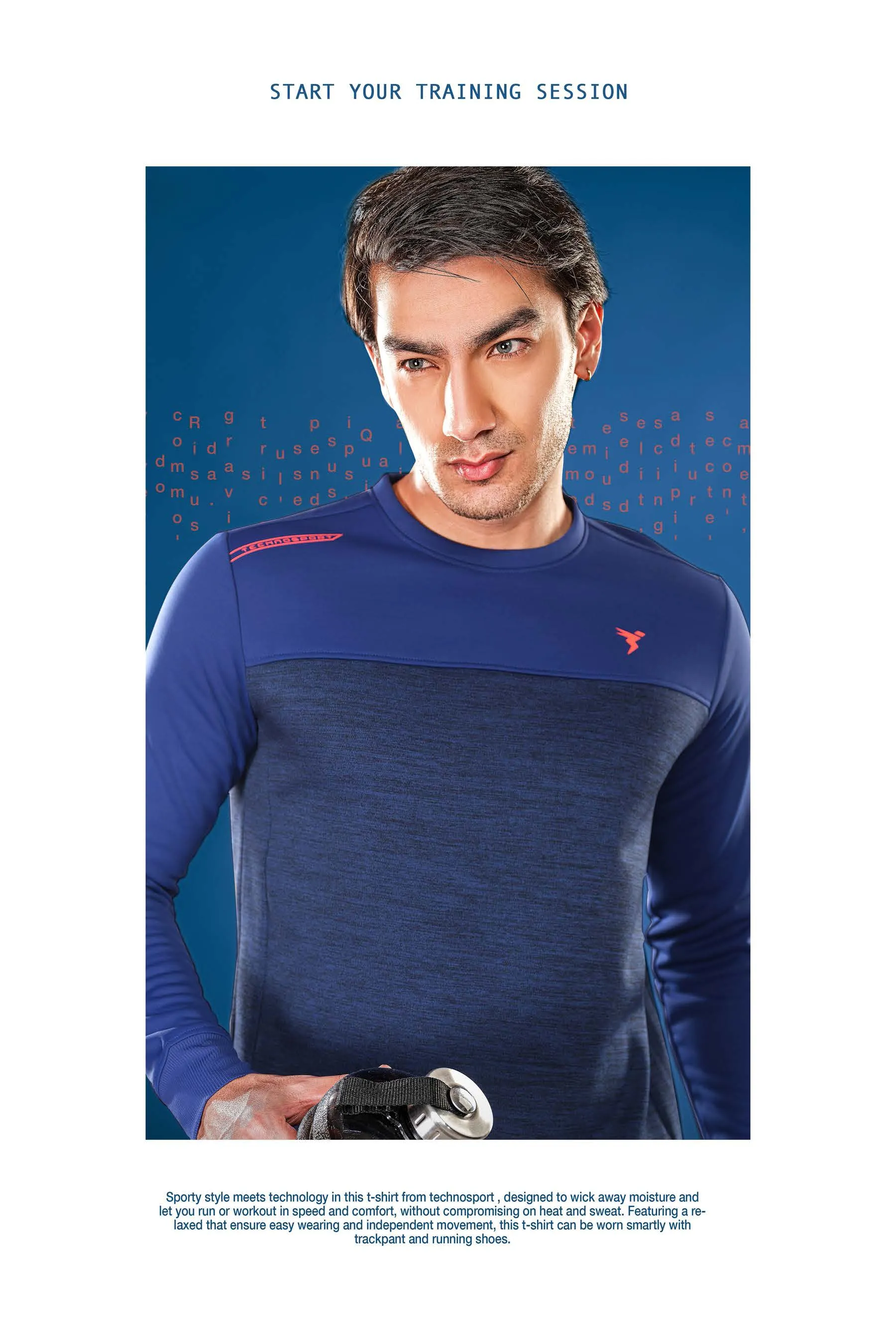 TechnoSport Crew Neck Full Sleeve Dry Fit Melange Sweatshirt for Men PL-73 (Royal Blue)