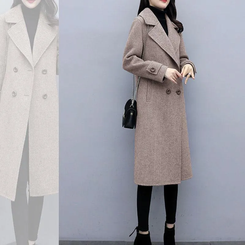 Thickening and Cotton Popular Brown Woolen Coat Women's Mid-length Korean Version Was Thin Autumn and Winter Coat