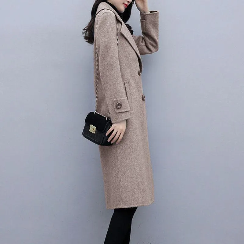 Thickening and Cotton Popular Brown Woolen Coat Women's Mid-length Korean Version Was Thin Autumn and Winter Coat