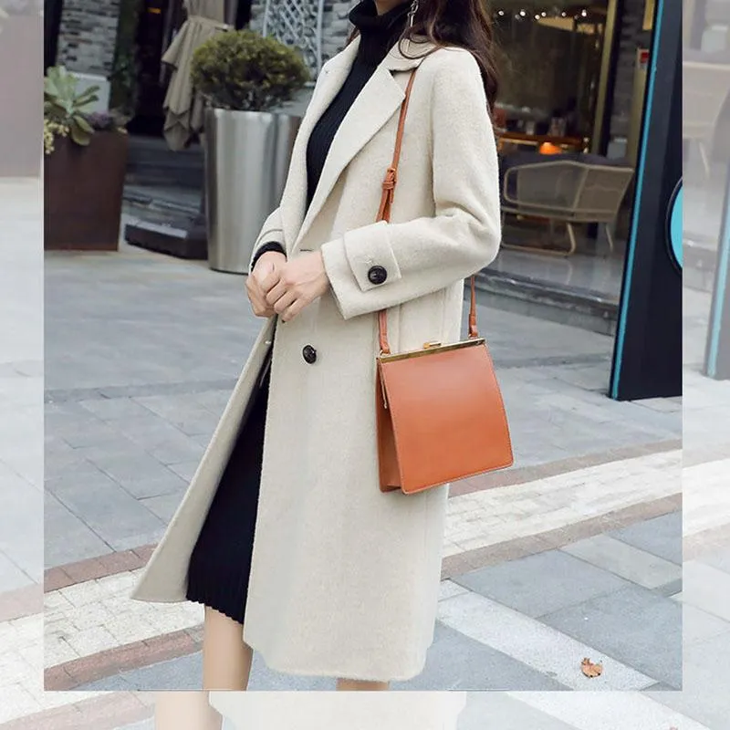 Thickening and Cotton Popular Brown Woolen Coat Women's Mid-length Korean Version Was Thin Autumn and Winter Coat