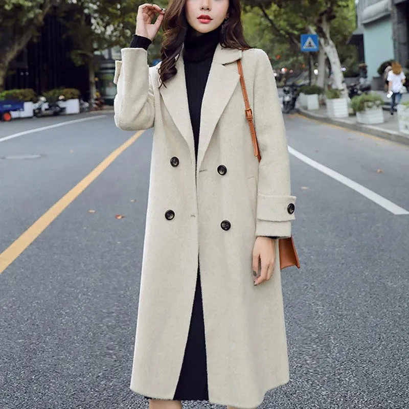 Thickening and Cotton Popular Brown Woolen Coat Women's Mid-length Korean Version Was Thin Autumn and Winter Coat