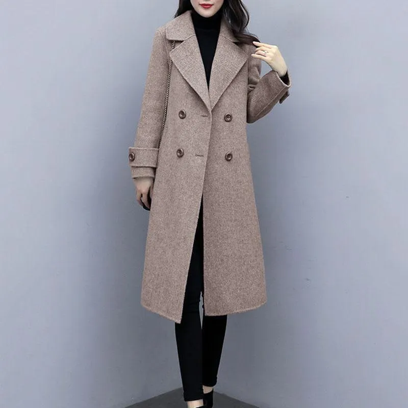 Thickening and Cotton Popular Brown Woolen Coat Women's Mid-length Korean Version Was Thin Autumn and Winter Coat