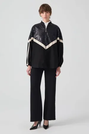 Touché Women's Striped Crepe Sweat Jacket With Sequin
