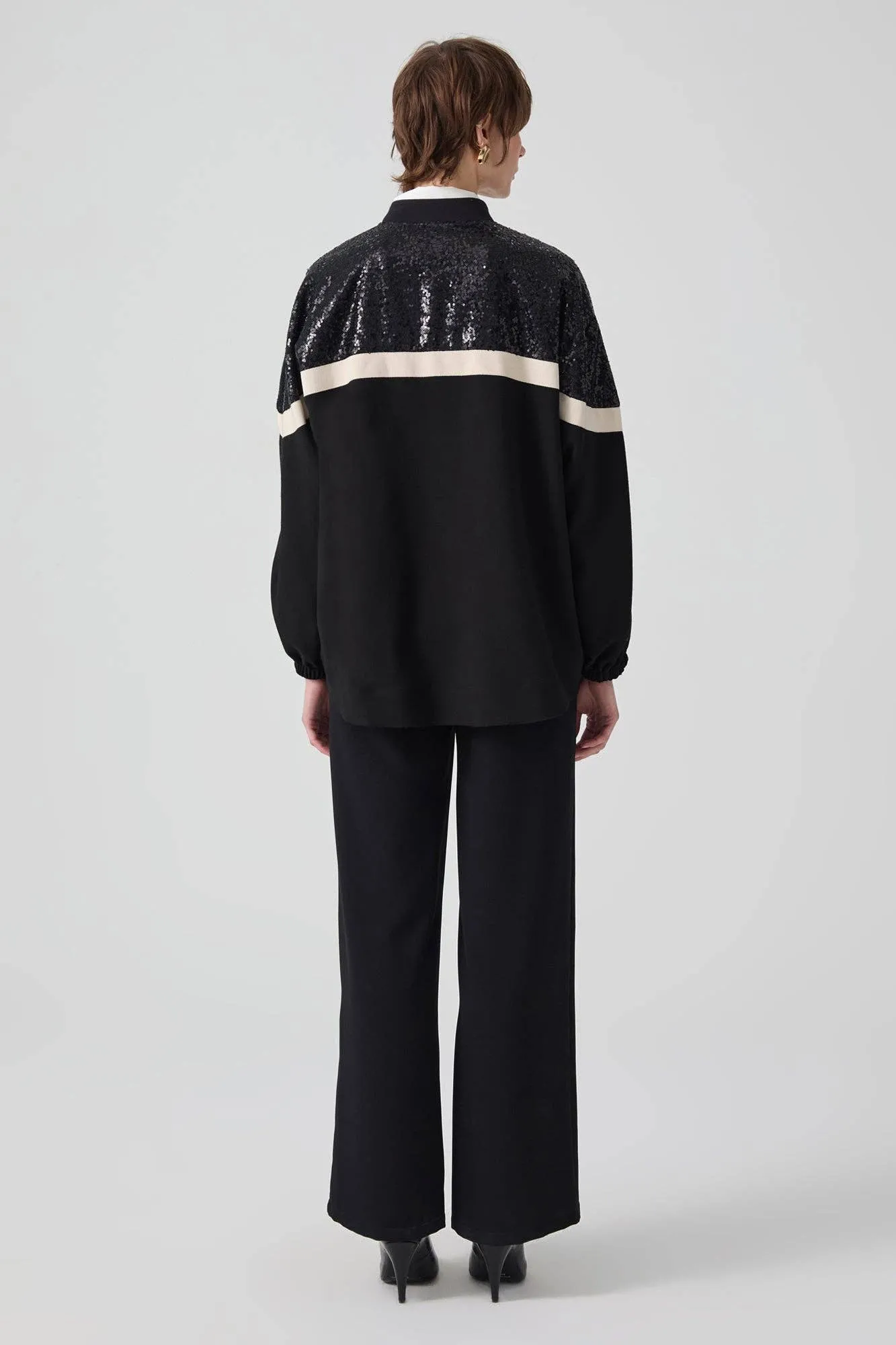 Touché Women's Striped Crepe Sweat Jacket With Sequin