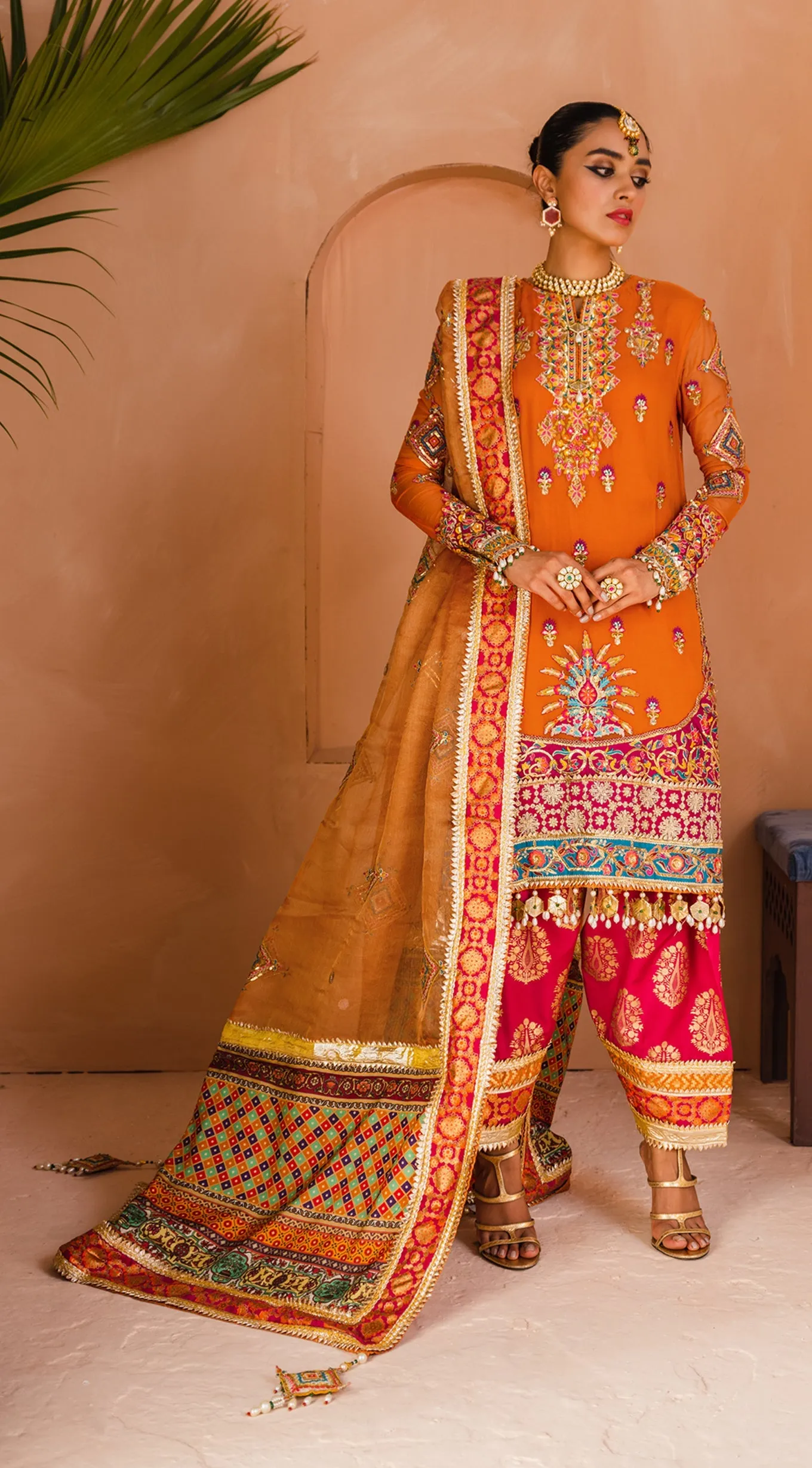 Traditional Dress Pakistani in Orange Shade #PF427