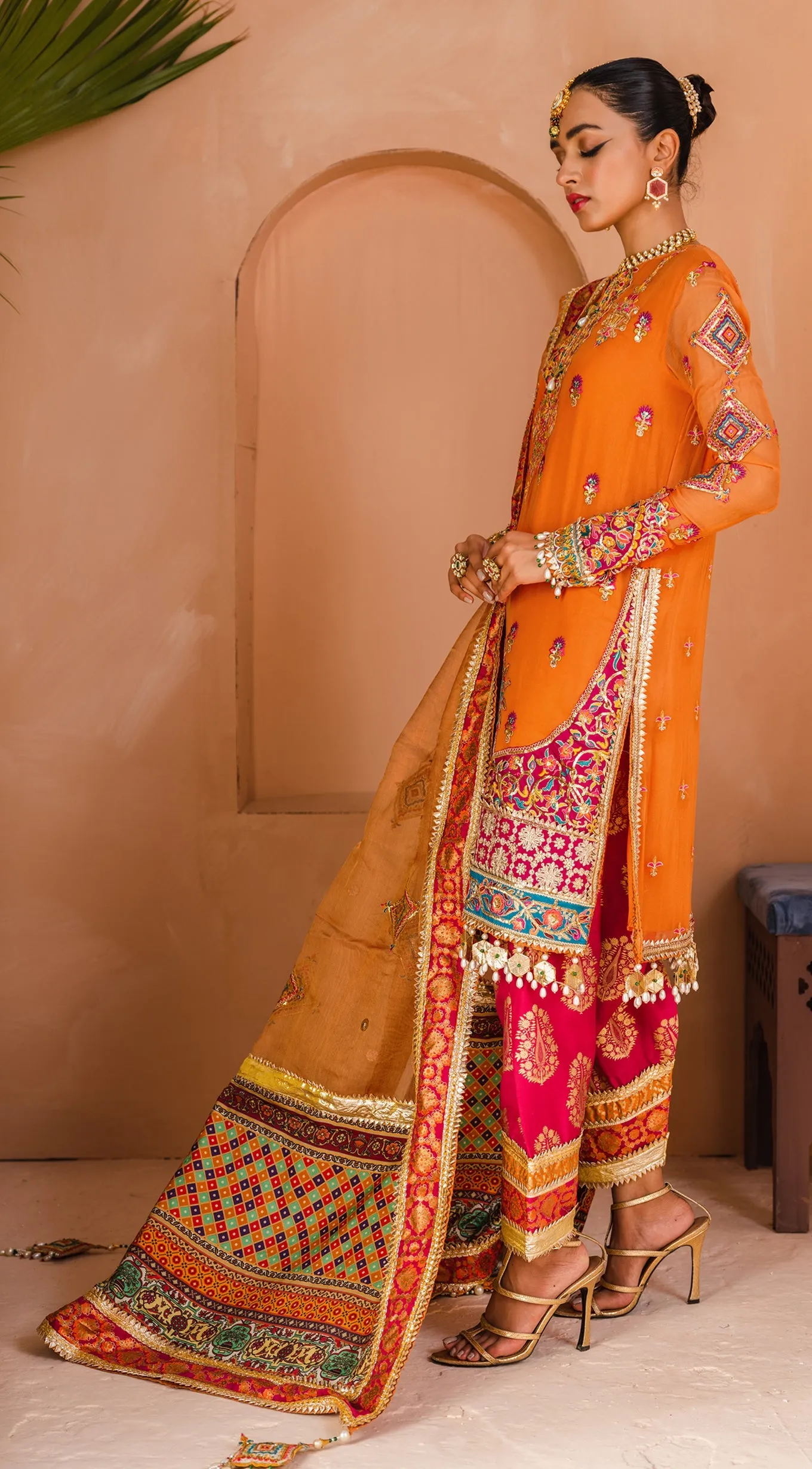 Traditional Dress Pakistani in Orange Shade #PF427