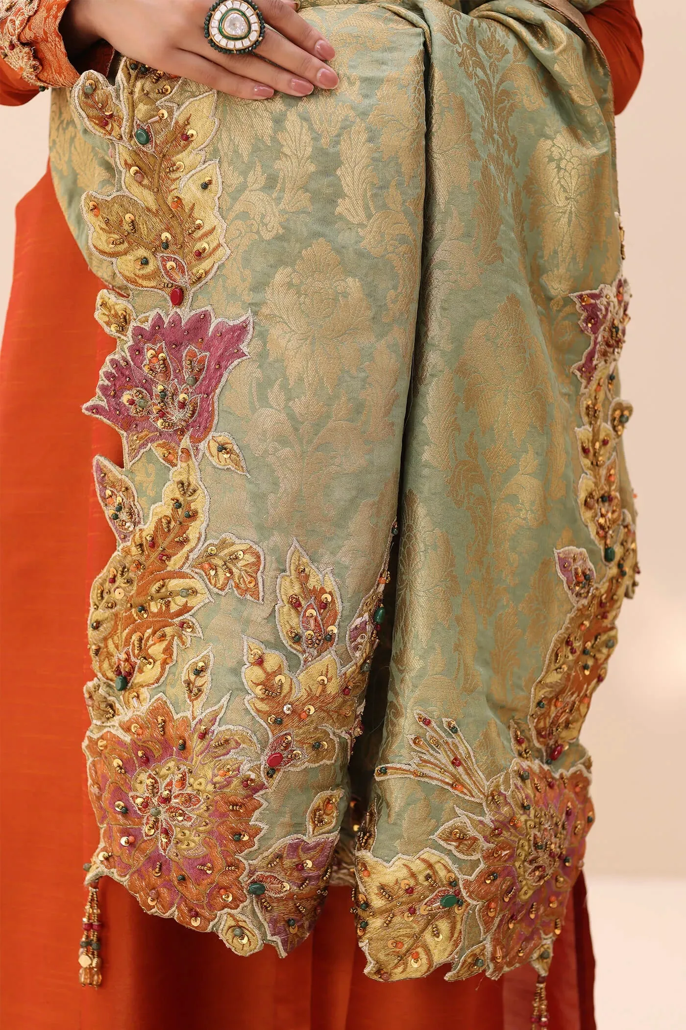 Traditional Orange Embroidered Pakistani Salwar Kameez Dupatta Suit