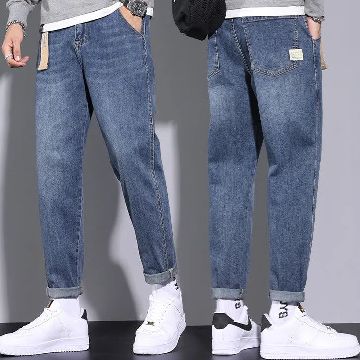 Trendy casual long loose straight jeans