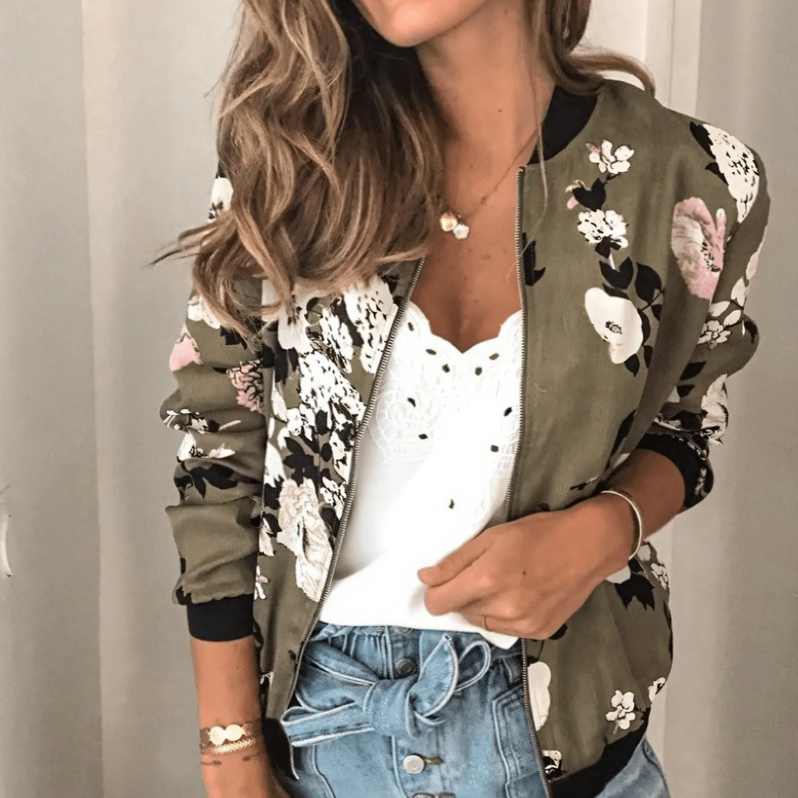 Trendy Floral Bomber Jacket