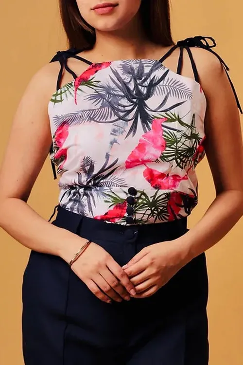 Tropical Printed Top With Blue Formal Pants