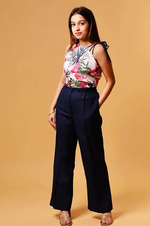 Tropical Printed Top With Blue Formal Pants