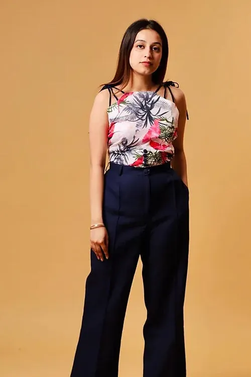 Tropical Printed Top With Blue Formal Pants
