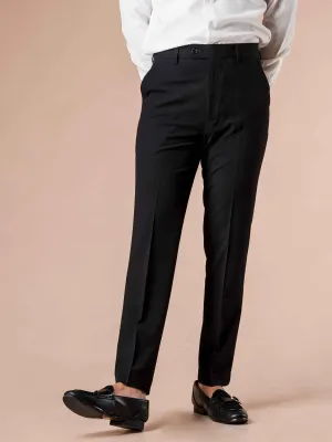 Trousers With Belt Loop - Seersucker Black Plain (Slim Straight)