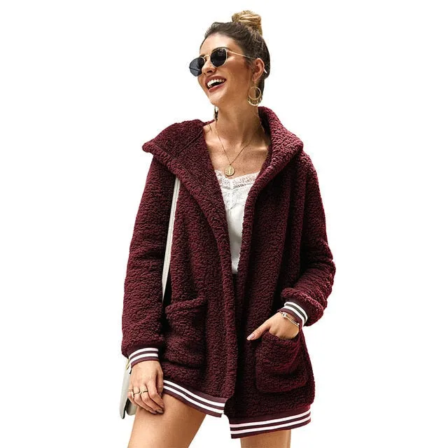 Turn Down Collar Hooded Fluffy Outwear Coats