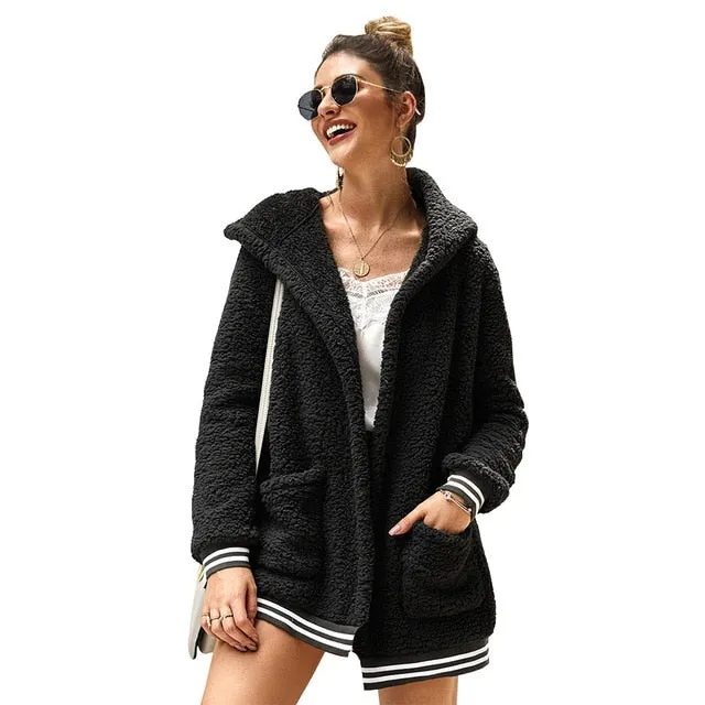 Turn Down Collar Hooded Fluffy Outwear Coats