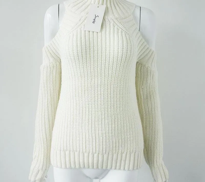 turtleneck off shoulder knitted sweater women fashion tricot pullover jumpers sexy oversized sweater
