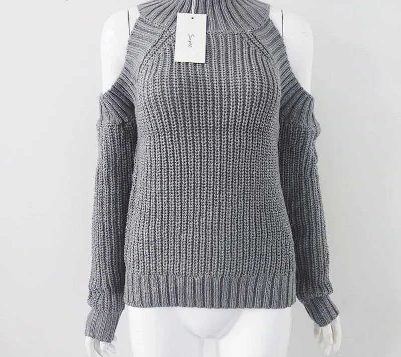 turtleneck off shoulder knitted sweater women fashion tricot pullover jumpers sexy oversized sweater