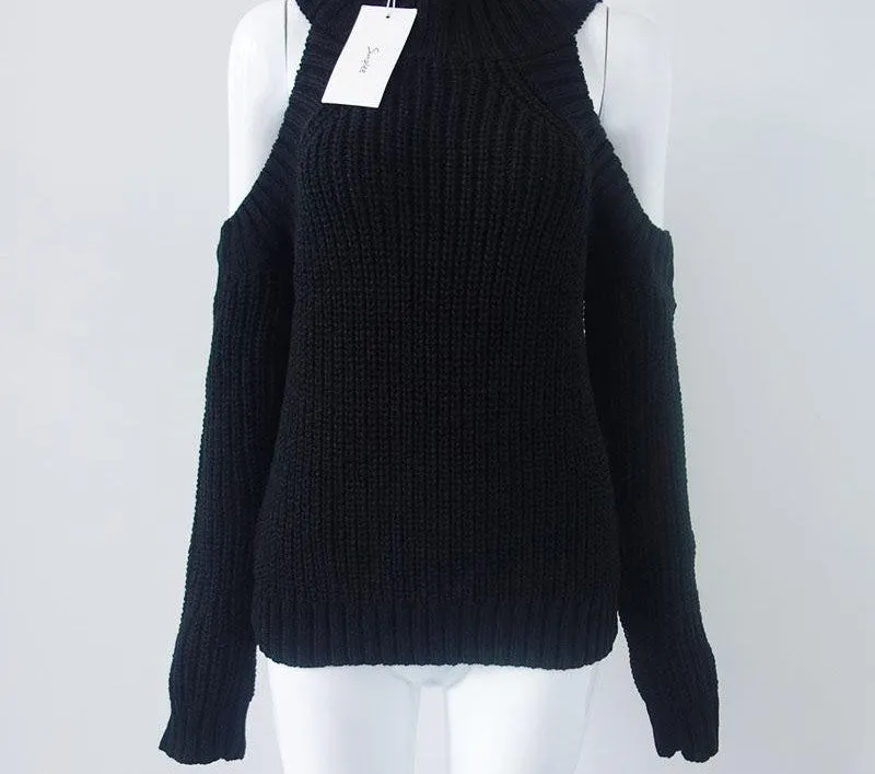 turtleneck off shoulder knitted sweater women fashion tricot pullover jumpers sexy oversized sweater