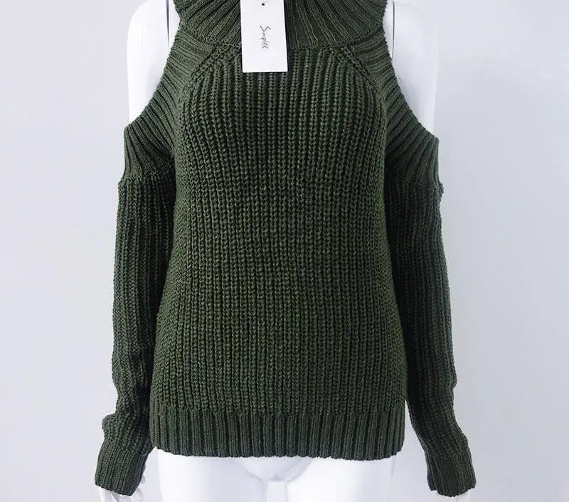 turtleneck off shoulder knitted sweater women fashion tricot pullover jumpers sexy oversized sweater
