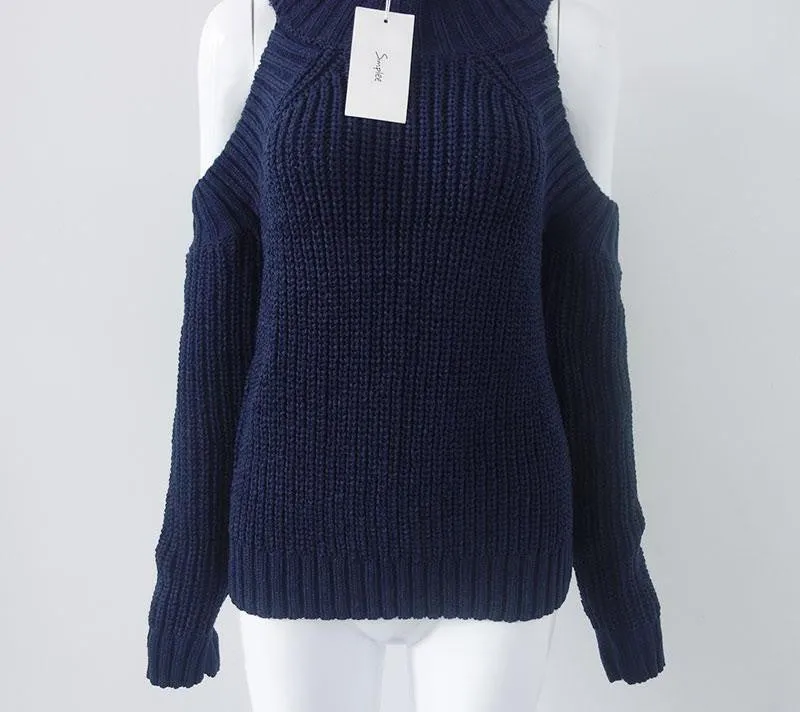 turtleneck off shoulder knitted sweater women fashion tricot pullover jumpers sexy oversized sweater