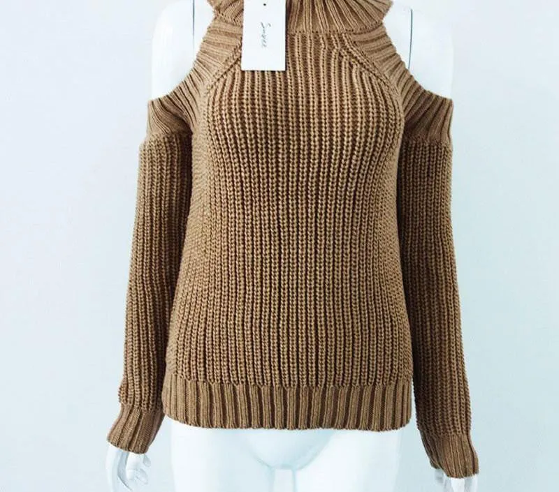turtleneck off shoulder knitted sweater women fashion tricot pullover jumpers sexy oversized sweater
