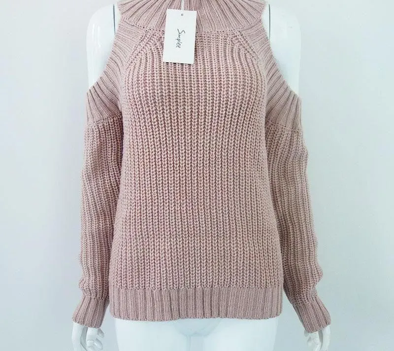 turtleneck off shoulder knitted sweater women fashion tricot pullover jumpers sexy oversized sweater