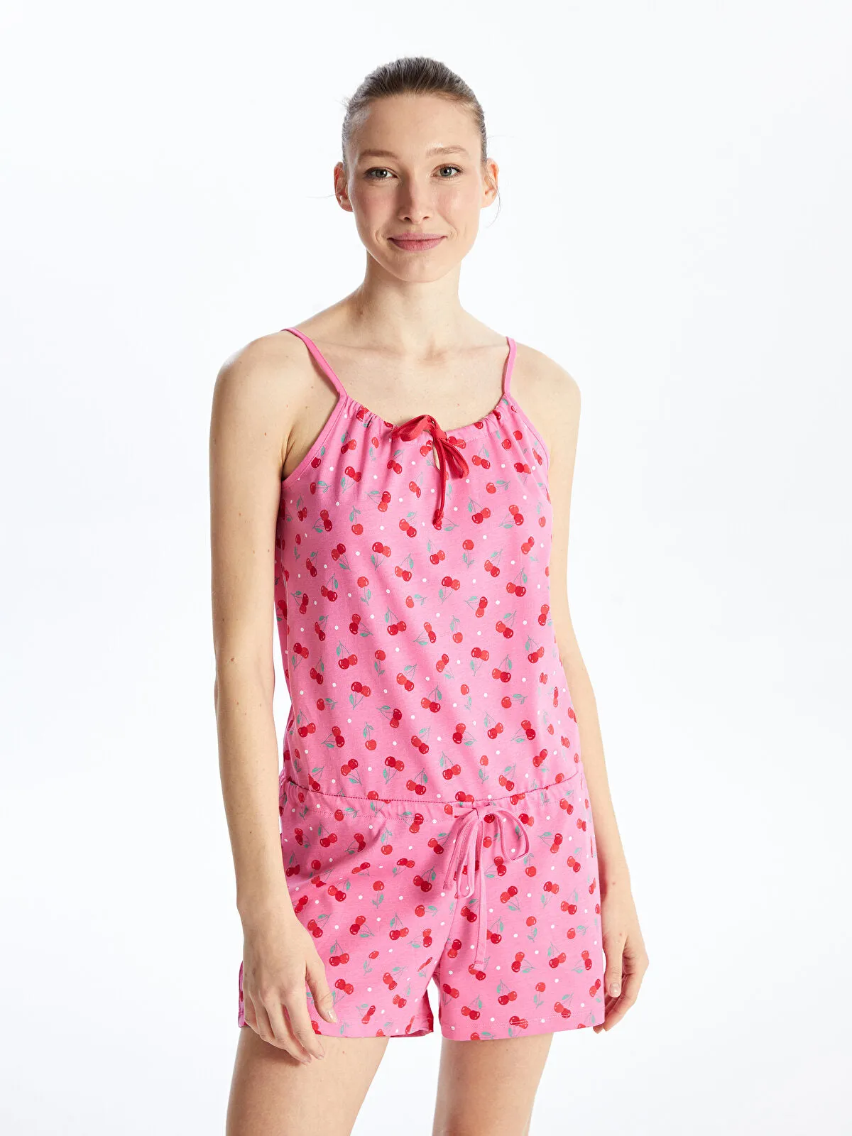 U-Neck Printed Strap Women Shorts Jumpsuit Pajamas