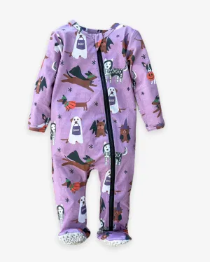 Velvet Fawn Purple Howl-O-Ween Zipper Baby Footie Jammie