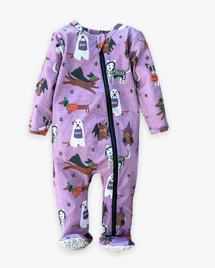 Velvet Fawn Purple Howl-O-Ween Zipper Baby Footie Jammie