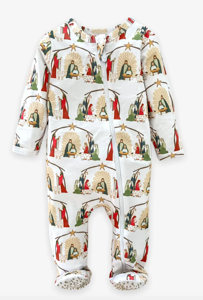 Velvet Fawn Snowflake White O Little Town Zipper Baby Footie Jammie
