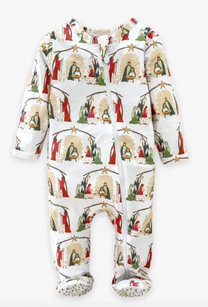 Velvet Fawn Snowflake White O Little Town Zipper Baby Footie Jammie