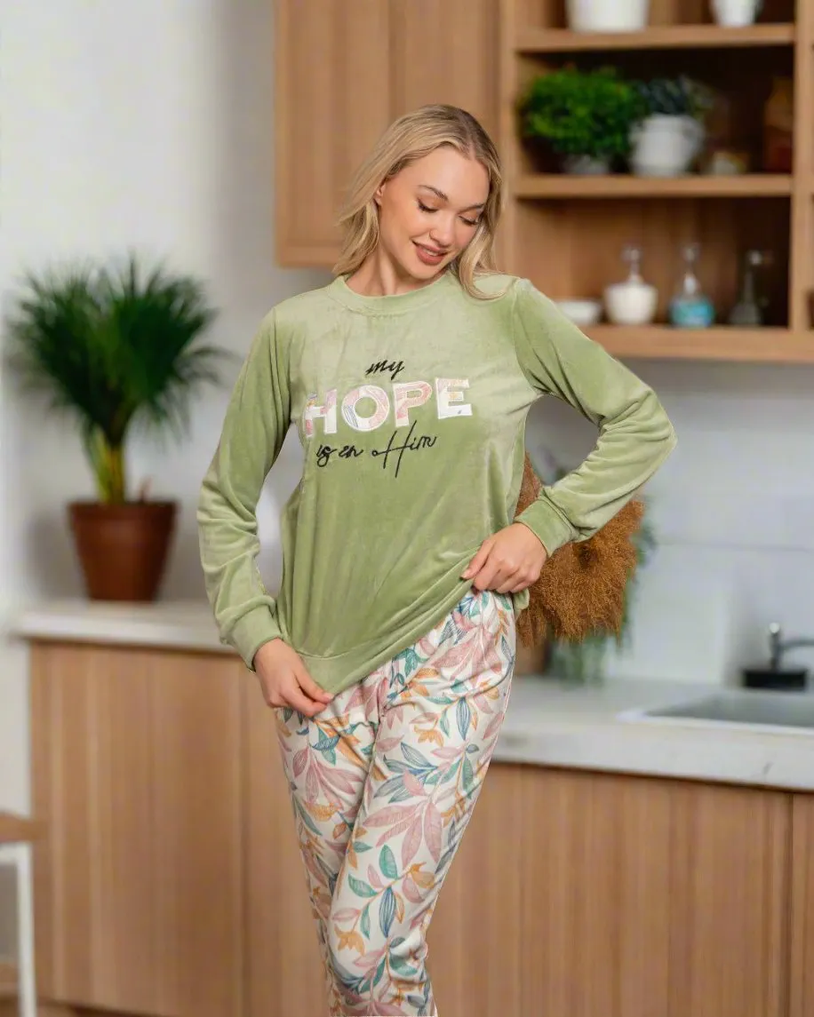 Velvet T-shirt pajamas   Turkish printed velor pants